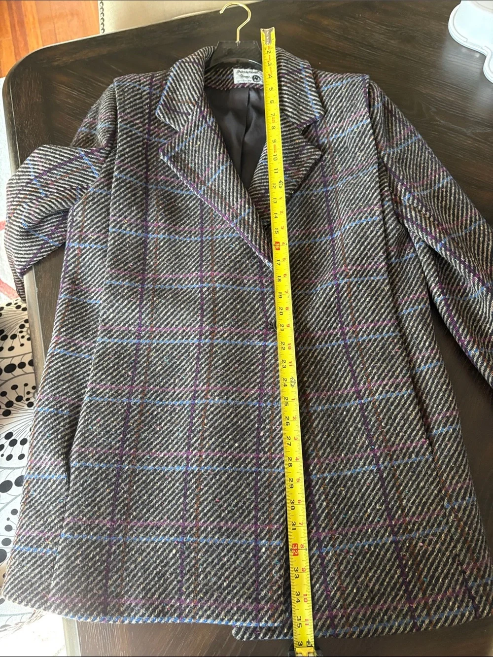 VTG Pure Wool Gray Tweed Plaid Coat Made in Turkey Womens Sz 9/10
